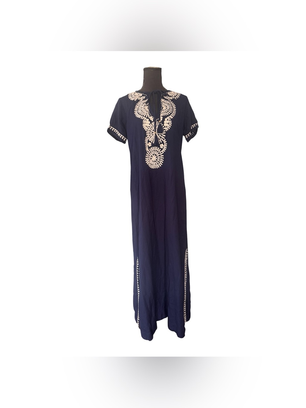 Annabella Embroidered Navy Maxi Dress with Side Slit, Size S - Picture 6 of 11